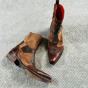 MARK NASON Dallas Mens Western Cross Leather/Suede High Ankle Cowboy Boots 8.5